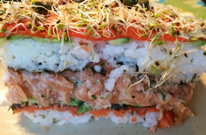 Gâteau sushi parfait de duo de saumon et avocat